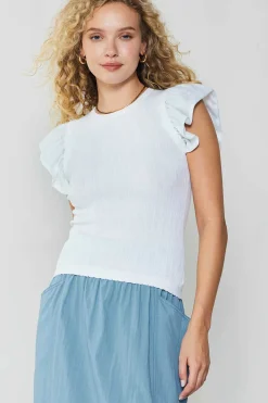 Current Air Ruffled Shoulder Knit Tank WHITE Hot