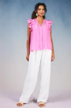 Current Air Ruffled Shoulder Sleeveless Blouse AZALEA Hot