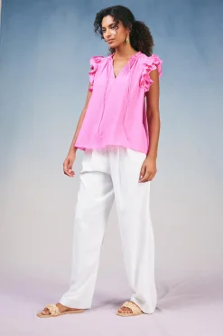 Current Air Ruffled Shoulder Sleeveless Blouse AZALEA Hot