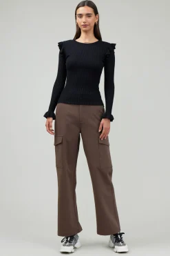 Current Air Ruffled Shoulder Top BLACK Fashion