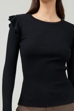 Current Air Ruffled Shoulder Top BLACK Fashion