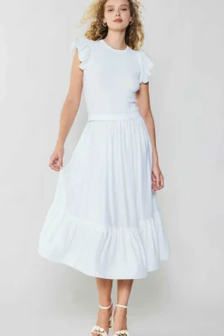 Current Air Ruffled Sleeve Sweater Dress WHITE Outlet