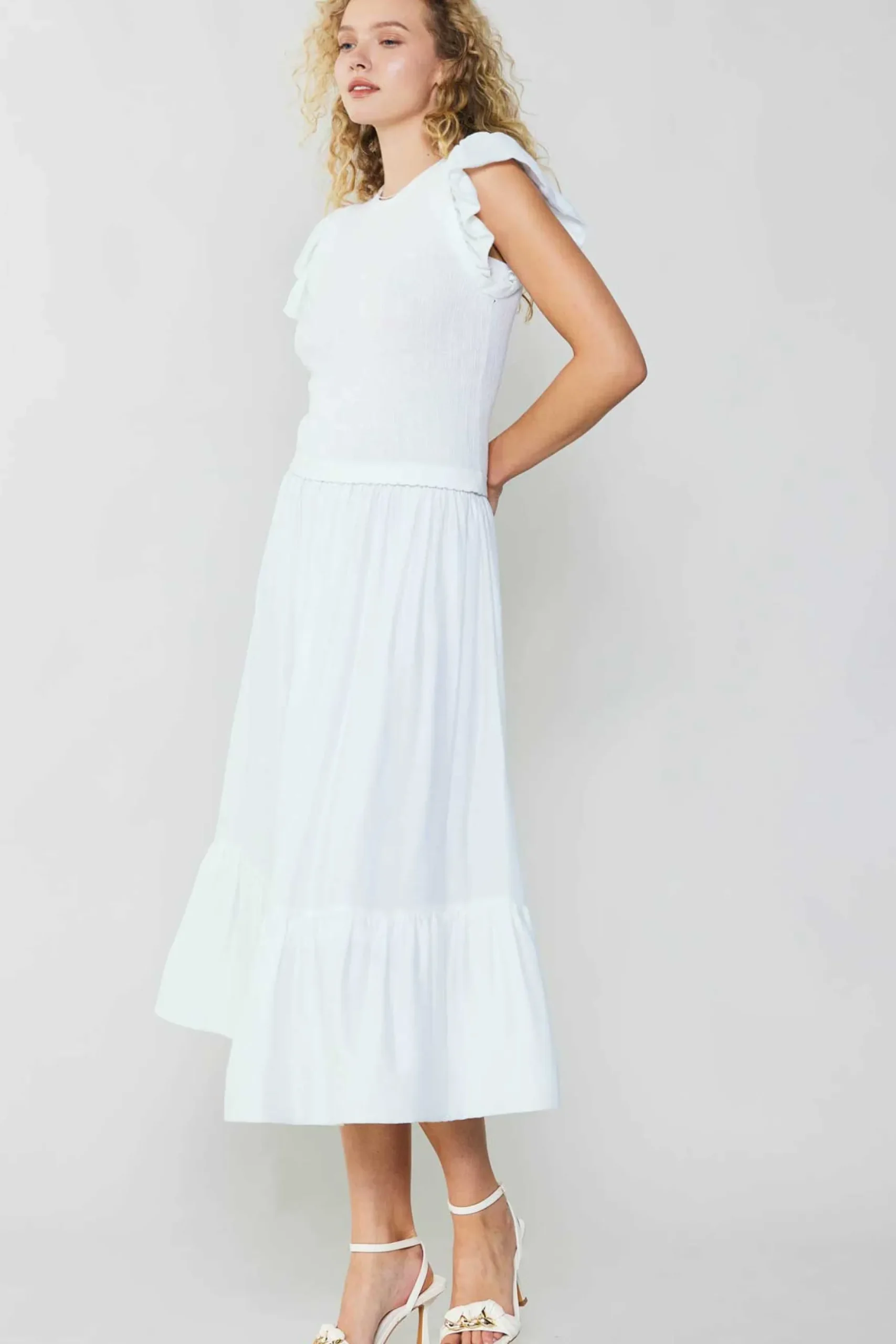 Current Air Ruffled Sleeve Sweater Dress WHITE Outlet