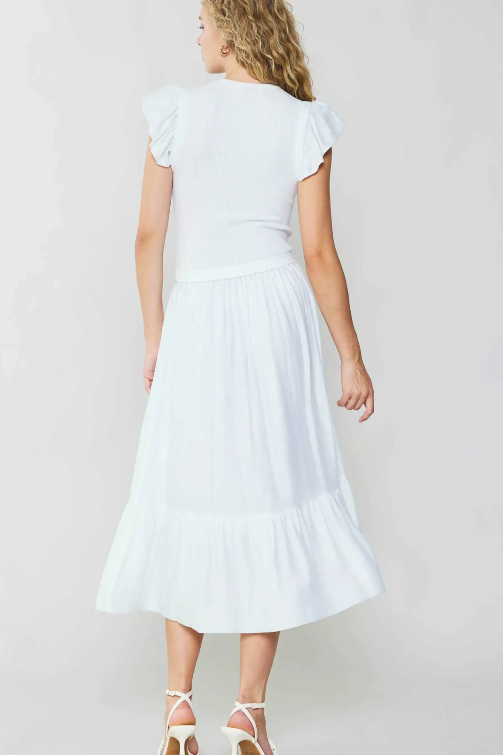 Current Air Ruffled Sleeve Sweater Dress WHITE Outlet
