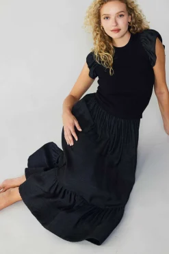Current Air Ruffled Sleeve Sweater Dress BLACK Fashion
