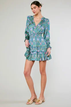 Current Air Ruffled Surplice Floral Mini Dress GREEN Outlet