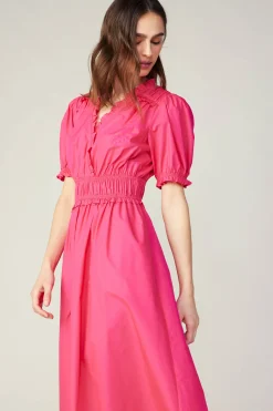 Current Air Ruffled Surplice Midi Dress FUCHSIA New