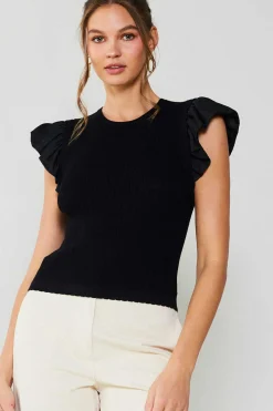 Current Air Ruffled Sweater Knit Tank BLACK Best