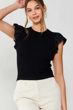 Current Air Ruffled Sweater Knit Tank BLACK Best