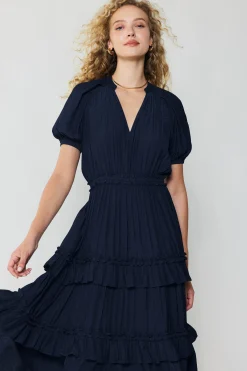 Current Air Ruffled Tiered Maxi Dress NAVY Discount