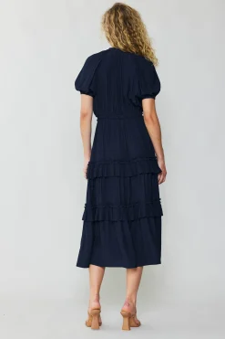 Current Air Ruffled Tiered Maxi Dress NAVY Discount