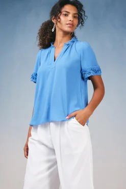 Current Air Ruffled Trim Blouse FADEDBLUE Clearance