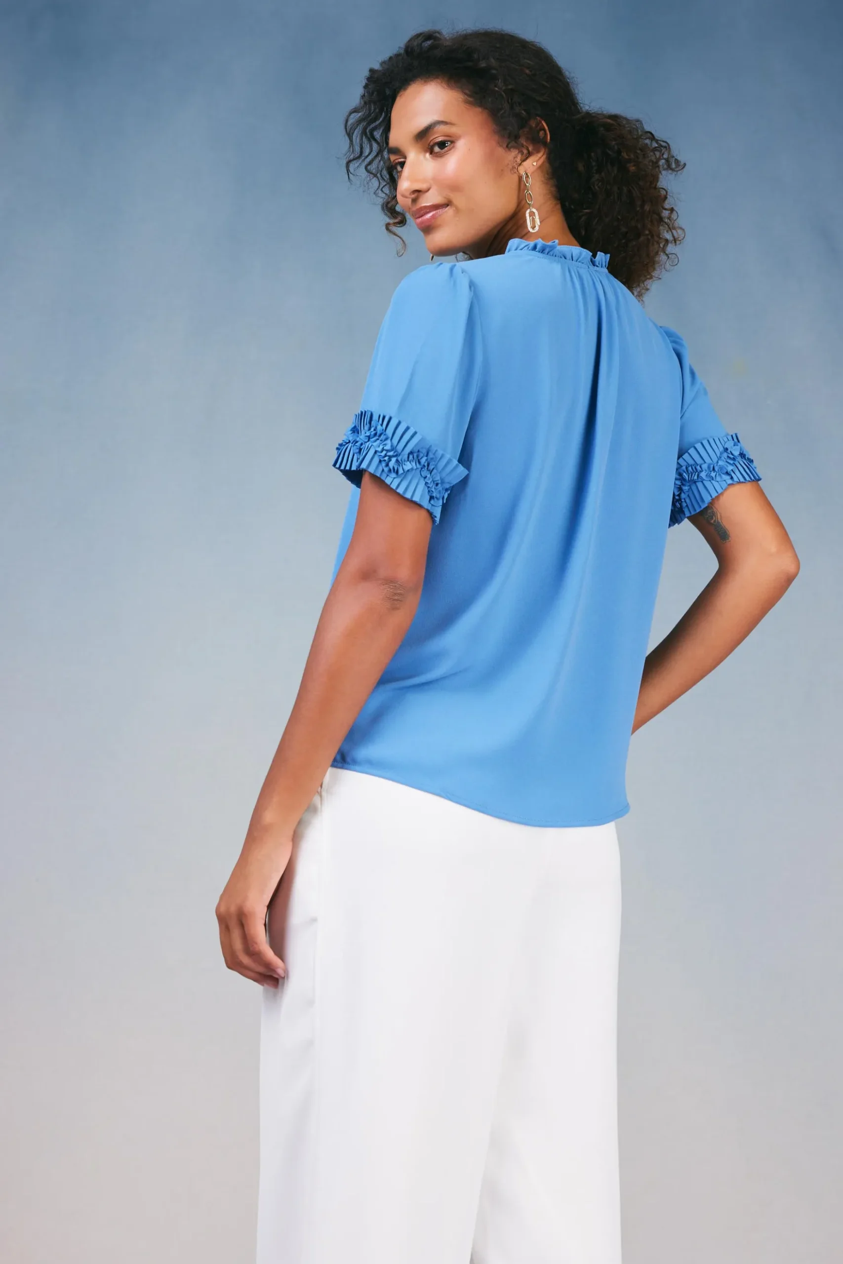 Current Air Ruffled Trim Blouse FADEDBLUE Clearance