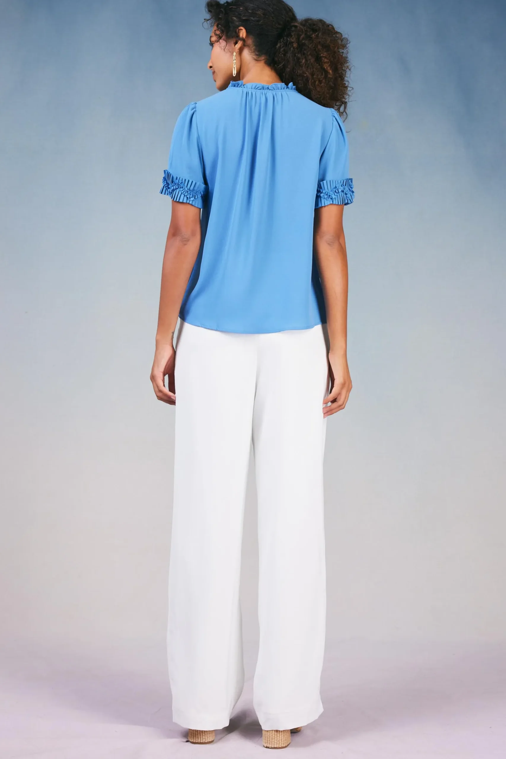 Current Air Ruffled Trim Blouse FADEDBLUE Clearance