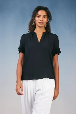 Current Air Ruffled Trim Blouse BLACK Sale