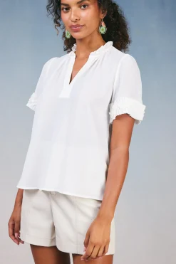Current Air Ruffled Trim Blouse WHITE Sale