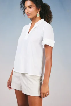 Current Air Ruffled Trim Blouse WHITE Sale
