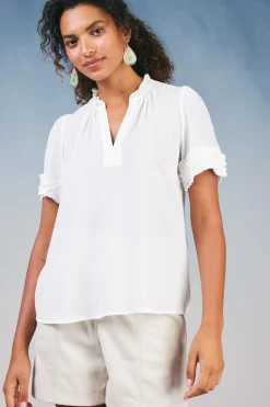 Current Air Ruffled Trim Blouse WHITE Sale