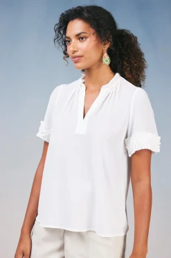Current Air Ruffled Trim Blouse WHITE Sale
