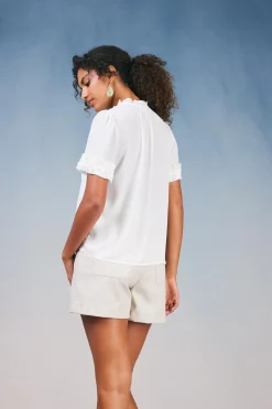 Current Air Ruffled Trim Blouse WHITE Sale