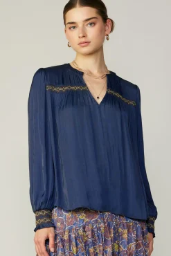 Current Air Santa Fe Embroidered Blouse NAVY Outlet
