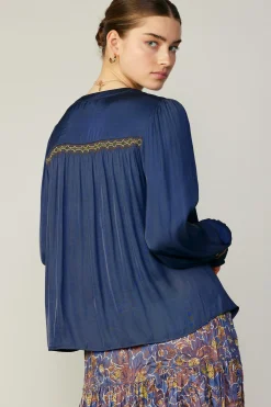 Current Air Santa Fe Embroidered Blouse NAVY Outlet