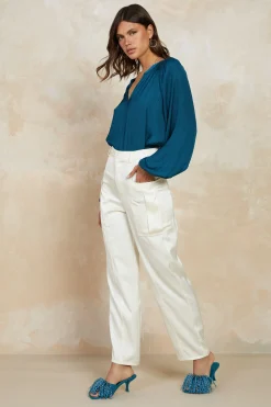Current Air Satin Straight Leg Pants IVORY Clearance