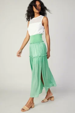 Current Air Satin Weave Maxi Skirt COOLGREEN Hot