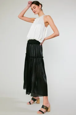 Current Air Satin Weave Maxi Skirt BLACK New