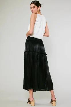 Current Air Satin Weave Maxi Skirt BLACK New