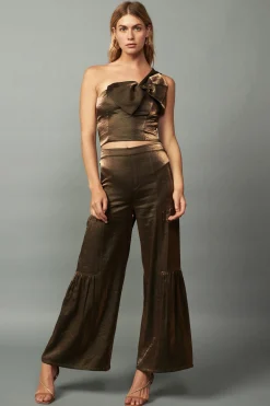 Current Air Satin Wide Leg Pants OLIVEGOLD Best