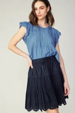 Current Air Scallop Eyelet Skirt DARKNAVY New