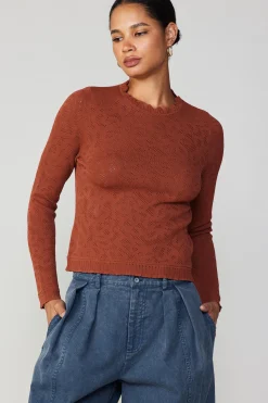 Current Air Scalloped Knit Top RUST Hot