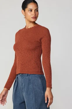 Current Air Scalloped Knit Top RUST Hot
