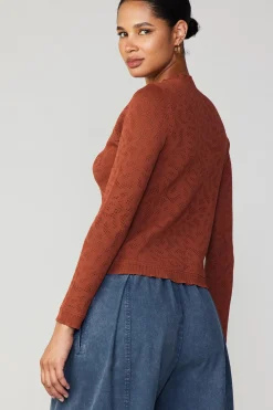 Current Air Scalloped Knit Top RUST Hot