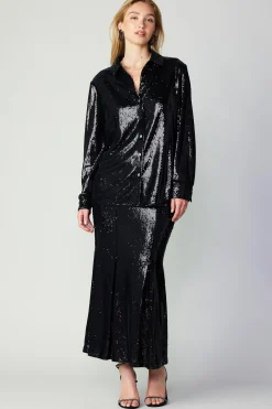 Current Air Sequin Buttonup Shirt BLACK Sale