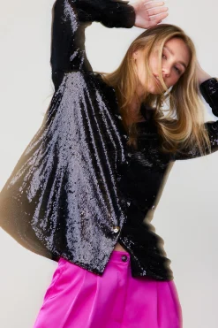 Current Air Sequin Buttonup Shirt BLACK Sale