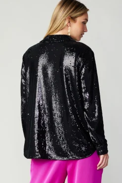 Current Air Sequin Buttonup Shirt BLACK Sale