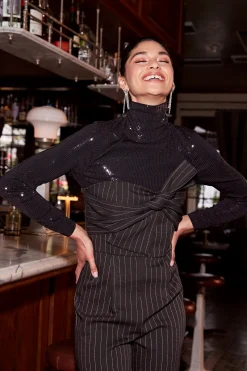 Current Air Sequin Turtleneck Top BLACK Best