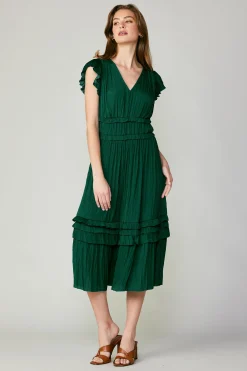 Current Air Sereia Pleated Midi Dress FORESTGREEN Hot