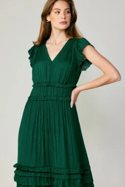 Current Air Sereia Pleated Midi Dress FORESTGREEN Hot
