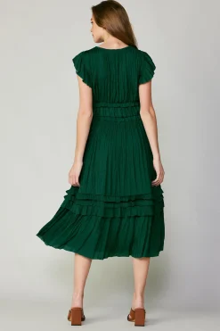 Current Air Sereia Pleated Midi Dress FORESTGREEN Hot