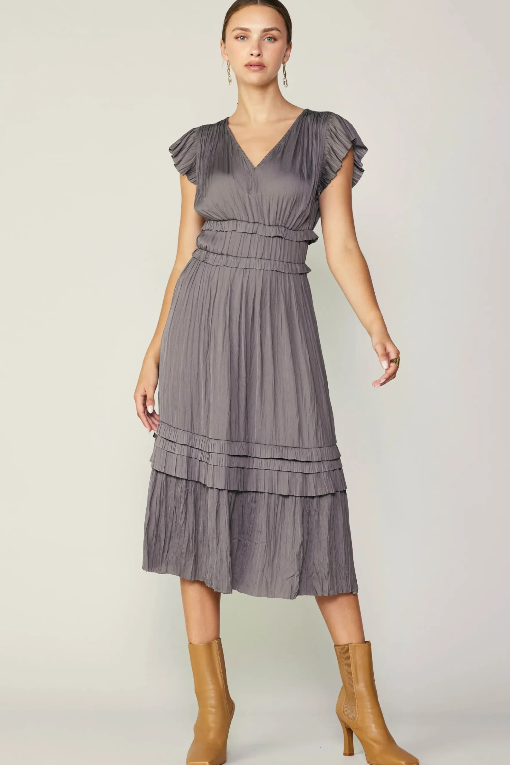 Current Air Sereia Pleated Midi Dress STEELGREY Hot