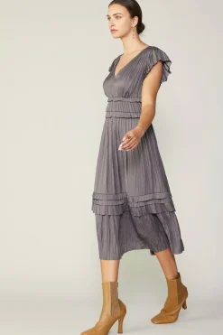 Current Air Sereia Pleated Midi Dress STEELGREY Hot
