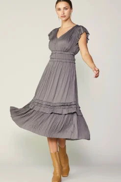 Current Air Sereia Pleated Midi Dress STEELGREY Hot