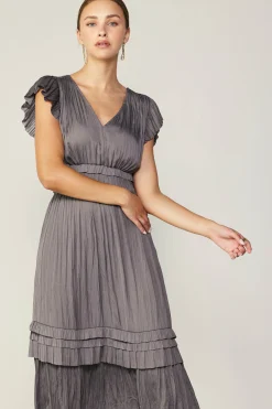 Current Air Sereia Pleated Midi Dress STEELGREY Hot