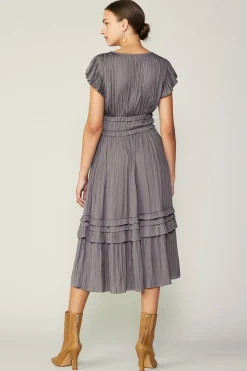 Current Air Sereia Pleated Midi Dress STEELGREY Hot