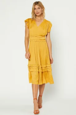 Current Air Sereia Pleated Midi Dress MARIGOLD Sale