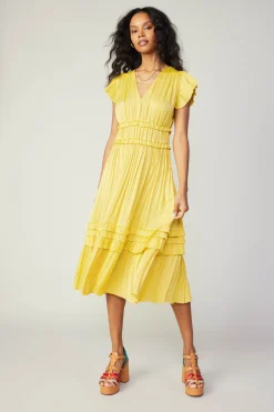 Current Air Sereia Pleated Midi Dress SUNNYYELLOW Best