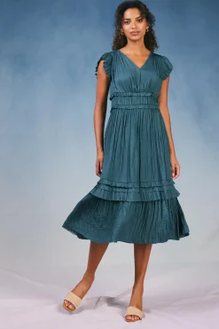 Current Air Sereia Pleated Midi Dress SLATEGREEN Sale